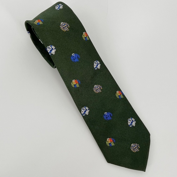 J. Crew Men's Rugby Pattern 100% Silk Tie Green Ludlow English Hand Stitched USA - Picture 2 of 12